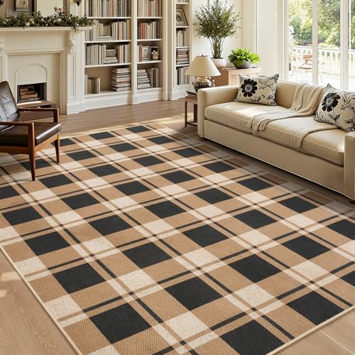 AROGAN Checkered 4x6 Area Rugs, Jute Rug for Indoor Outdoor, Black/Brown - color: Nature, size: 4' x 6' (Rectangular)