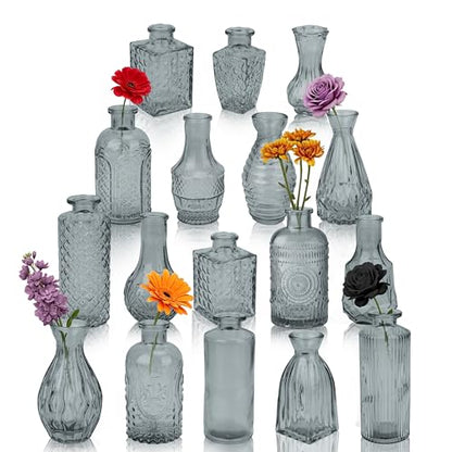 Glass Bud Vases in Bulk Small Mini Black Vase for Flowers 17pc - color: Black