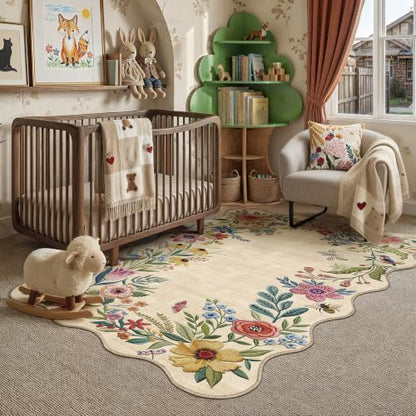 3x5 Floral Beige Scalloped Area Rug - color: Scalloped | Beige, size: 3' x 5' (Rectangular)