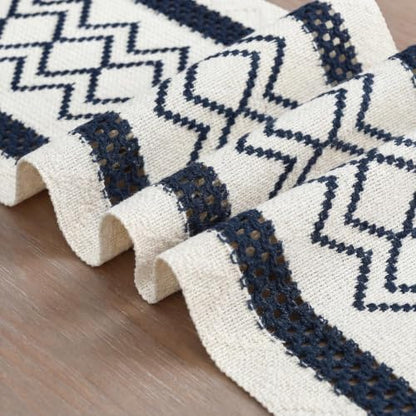 Artoid Mode Dark Blue Stripe Diamond Woven Table Runner 12x48 Inch - color: Dark Blue, size: 12" x 48", Table Runner