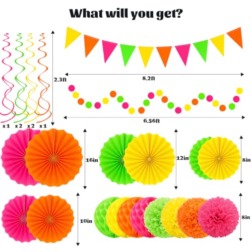 24 Pcs Neon Party Decorations Glow in the Dark Party Supplies - color: Neon Colors