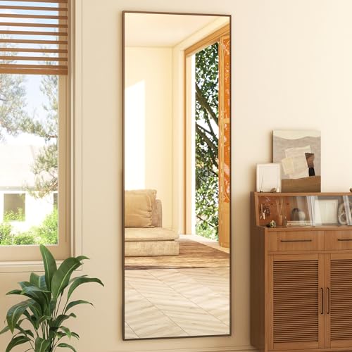 GLSLAND 59"x16" Full Length Mirror Full Body Mirror Freestanding Hanging or Leaning Rectangle Floor Mirror Aluminum Alloy for Bedroom Bathroom Living Room,Black - color: Black, size: 59"L x 16"W