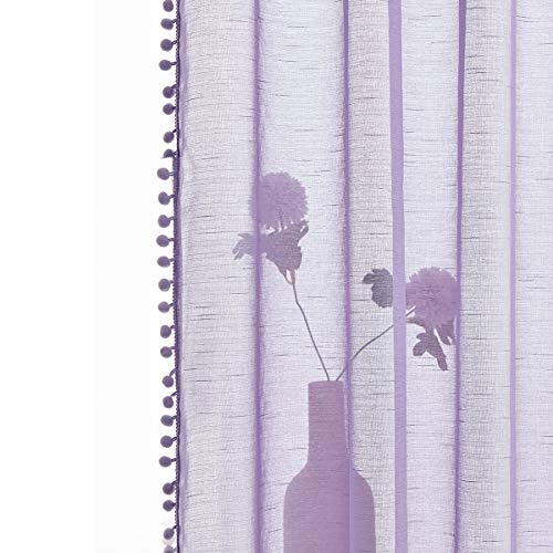 Pompom Sheer Curtain Panels for Living Room Girl's Nursery 52"x108" Lilac - color: Lilac, size: 52"W x 108"L (Pack of 2)