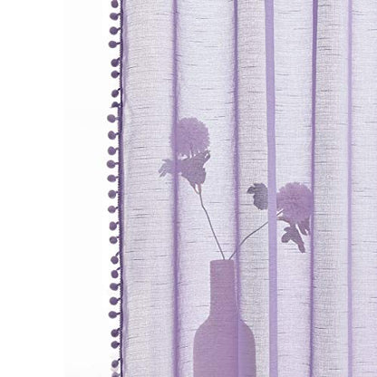Pompom Sheer Curtain Panels for Living Room Girl's Nursery 52"x108" Lilac - color: Lilac, size: 52"W x 108"L (Pack of 2)