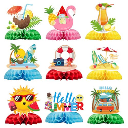 9PCS Summer Party Decorations Table Centerpieces, Hello Summer Table Decorations for Tropical Beach Pool Birthday Party Supplies - style: Summer