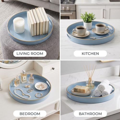 Spsyrine 13 Inch Dusty Blue Round Plastic Serving Tray with Handles - color: Pure Blue