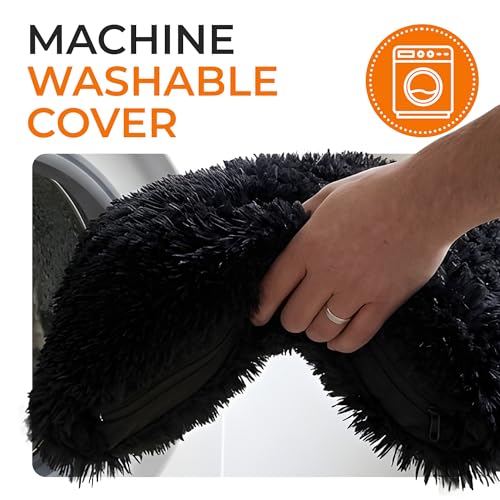 Cheer Collection Throw Pillows for Couch and Bed, Soft Shaggy Throw Pillows with Inserts Included, Cozy Long Hair Faux Fur Pillows - Set of 2-20" x 20" - Black - color: Black, size: 20" x 20"
