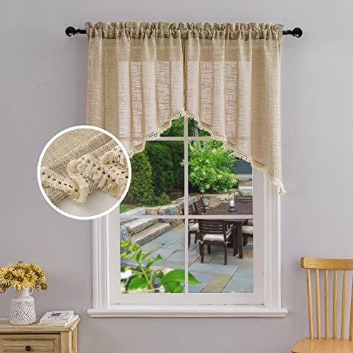 Beda Home Tassel Linen Textured Swag Curtain Valance, Taupe, 36 x 36 in - color: Taupe, size: 36"W x 36"L (Pack of 2)