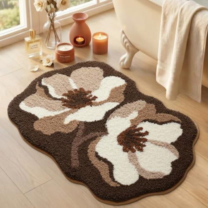 LUMI Flower Bathroom Rug, Absorbent Non Slip Bath Mat, 20x32, Brown Flower - color: Floral-brown Flower