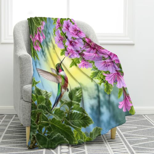 Jekeno Hummingbird Pink Floral Throw Blanket 50"x60", Gifts for Women - color: Pink Green, size: 50"x60"