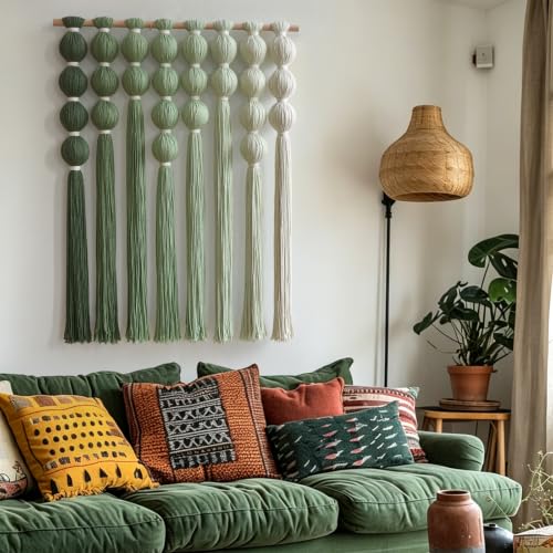 IOWER Macrame Wall Hanging Green Boho Fiber Art Wall Decor 27" W*31" L - color: Green1