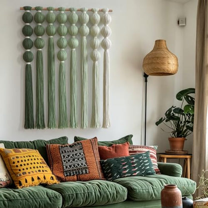 IOWER Macrame Wall Hanging Green Boho Fiber Art Wall Decor 27" W*31" L - color: Green1