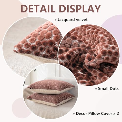 FIFU Lumbar Pillow Covers 14x20 Inch Set of 2, Jacquard Velvet, Dusty Rose - color: Dusty Rose Pink, size: 20" x 14" (Pack of 2)