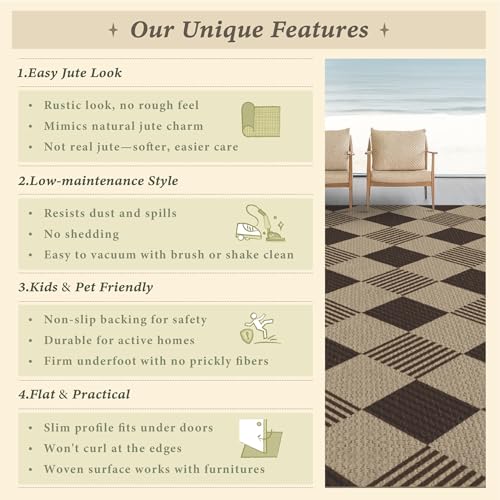 JTJ Easy Jute 3x5 Outdoor Rug, Black & Beige Diamond Pattern, Washable - color: Tan Diamond, size: 3' x 5' (Rectangular)