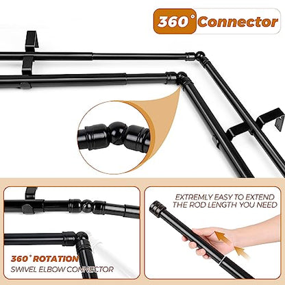 HOTOZON Double Bay Window Curtain Rods 36 to 72 Inches(Center Rod), Black - color: Black
