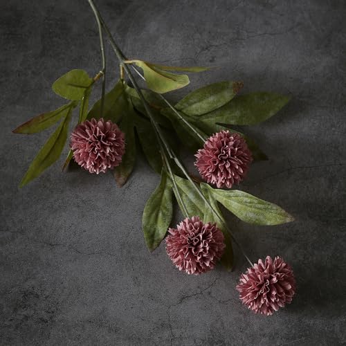 6 Pcs 27"Artificial Pompon Mum Silk Flower Stems for Vase (Warm Pink) - color: Warm Pink