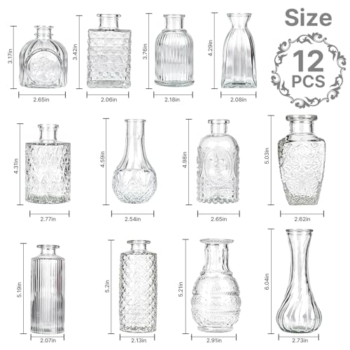 Clear Glass Bud Vase Set of 12 Pcs,Small Bud Vases in Bulk,Glass Crystal Flower Vases Table Centerpieces for Party Event Wedding Decor Baby Shower Decorations (Clear, 12 Pcs) - color: Clear, size: 12 Pcs
