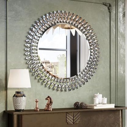 Kelly Miller 28" Jeweled Luxury Round Decorative Wall Mirror - size: 28"L x 28"W