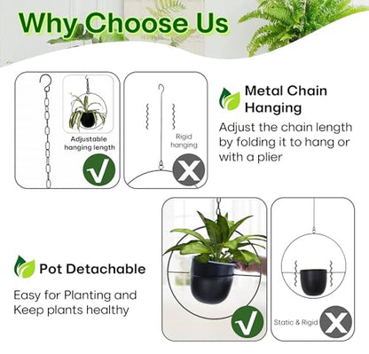 2 Pack Hanging Planter with 5.5" Pot, Metal Hanging Plant Holder - color: Black