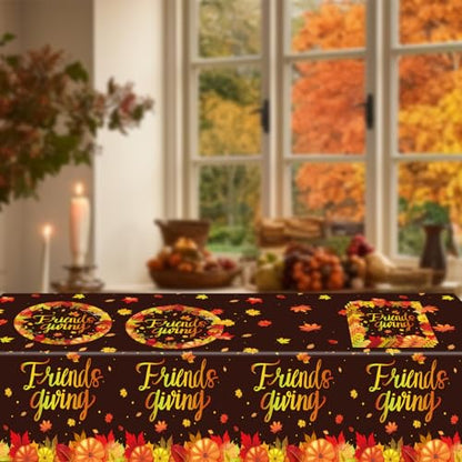 41 PCS Fall theme Thanksgiving Party Supplies Kit,Happy Friendsgiving Tableware Include Dessert Plates, Napkins,Tablecloth Autumn Harvest Disposable Dinnerware For Autumn Thanksgiving Party - color: Thanksgiving Party