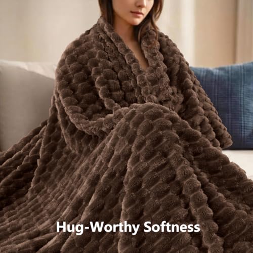Vessia Flannel Fleece Twin Blanket, 3D Jacquard Brown Fuzzy and Warm Blanket for Couch, Sofa, Bed, 300GSM Super Soft Touch Cozy Home Decor for All Seasons (60x80 inches) - color: Brown, size: 60x80inch
