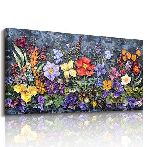 crmotu Flower Large Wall Art, Botanical Watercolor Canvas Prints 20"x40" - color: Purple and Gold, size: 40"L x 20"W