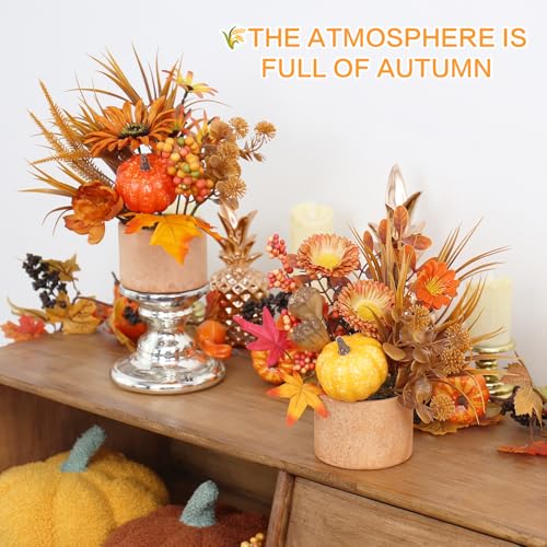 2PCS Fall Artificial Maple Pumpkin Table Centerpieces Home Decorations
