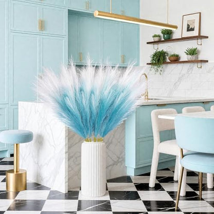 8 Pcs 35.4" Blue Gradient Faux Pampas Grass, Tall Pampas Grass Vase Filler - color: Blue, size: 35.4inch-8Pcs