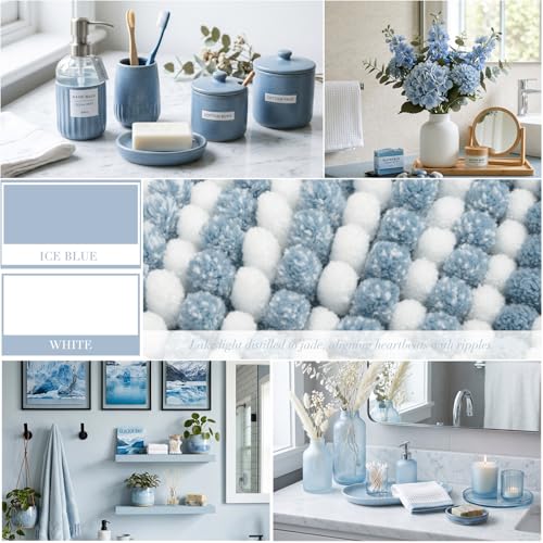 BSICPRO Bathroom Rugs Sets 2 Piece, Non Slip Striped Bath Mats, Ice Blue - color: Ice Blue, size: 20" x 32" Plus 16" x 24"