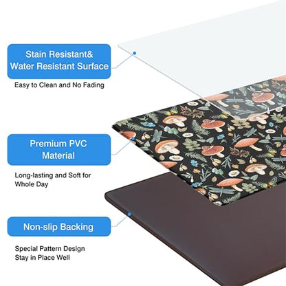 Kitchen Rugs for Floor 2 Pcs Memory Foam Padded Anti Fatigue Kitchen Mat - color: Black Mushroom