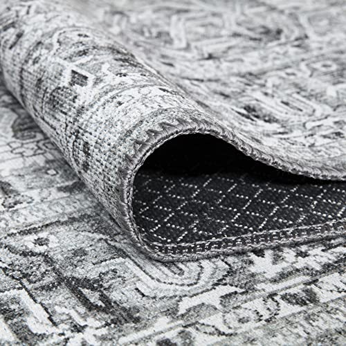 Bloom Rugs Washable Non-Slip 7 ft Runner - Gray/Charcoal Traditional Medallion Runner for Entryway, Hallway, Bathroom, and Kitchen - Exact Size: 2.5' x 7' - color: Gray / Charcoal, size: 2'6" x 7' (Runner)