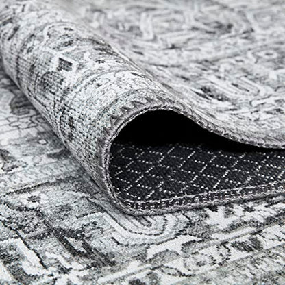 Bloom Rugs Washable Non-Slip 7 ft Runner - Gray/Charcoal Traditional Medallion Runner for Entryway, Hallway, Bathroom, and Kitchen - Exact Size: 2.5' x 7' - color: Gray / Charcoal, size: 2'6" x 7' (Runner)