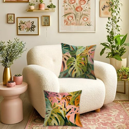 Pastel Monstera 나뭇잎 장식용 쿠션 커버 45.7 x 45.7cm(18 x - color: 색상 C