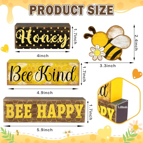 Britimes Tiered Tray Decor Set, 4 Pack, Wooden Table Sign, Bee Daisy - style: Bee