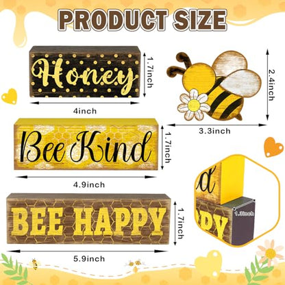 Britimes Tiered Tray Decor Set, 4 Pack, Wooden Table Sign, Bee Daisy - style: Bee