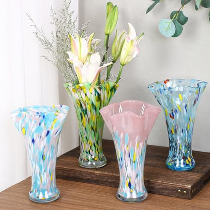 9.0" H Green Glass Vases for Flower, Unique Hand Blown Glass Vase - color: Green