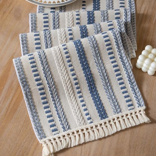 Caflife Blue and Beige Woven Rustic Boho Table Runner 90 Inchs Long - color: Blue, size: 13x90Inch