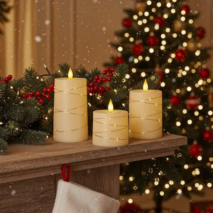 Raycare Ivory Flameless LED Pillar Candles Battery Operated Remote Timer - color: 3pcs-Ivory