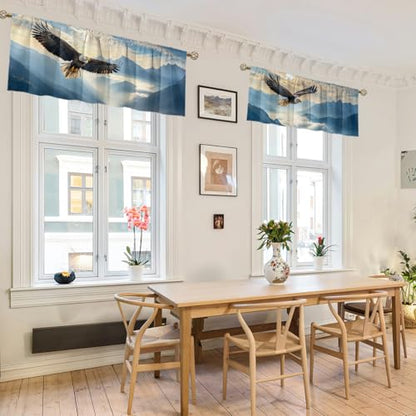 Eagle Valance Curtain for Windows 2 Pack Rustic Sun Soaring Mountain Cloud Blue Sky Rod Pocket Window Treatments Short Curtains for Kitchen Windows Bathroom Bedroom 54x18 Inch - color: Eagle