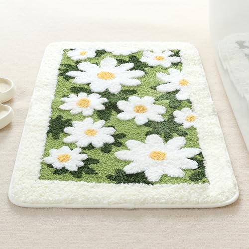 Molesun Floral Bath Mat 16x24, Soft Absorbent Microfiber Bath Rugs - color: Daisy, size: 16" x 24"