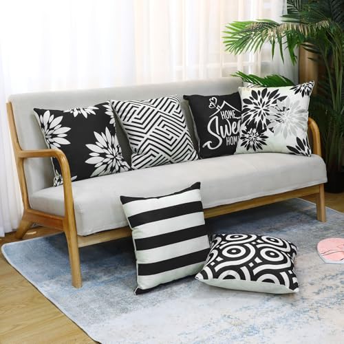 Flutesan 12 Pcs Pillow Covers 18x18 Geometric Linen for Couch, Black - color: Black