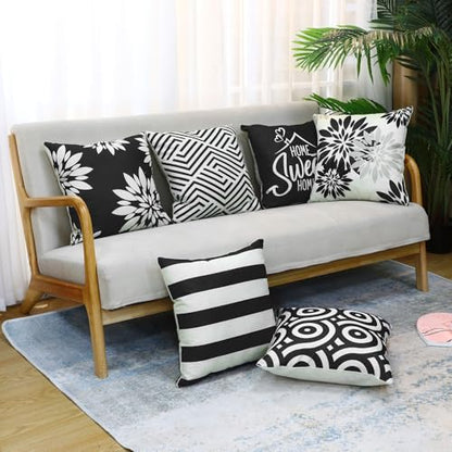 Flutesan 12 Pcs Pillow Covers 18x18 Geometric Linen for Couch, Black - color: Black