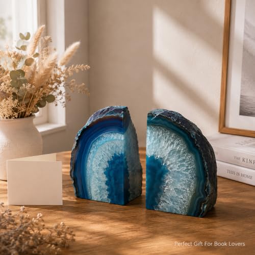 AMOYSTONE Teal Agate Bookends Study Book Stoppers for Large Hardcover Books - color: Teal, size: 6-8 Pounds