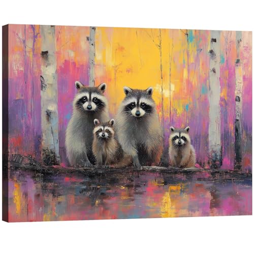 Halioyo Raccoon Canvas Wall Art Print, Cute Raccoon Poster(18x24 Inch) - color: Painting-01, size: 24"L x 18"W