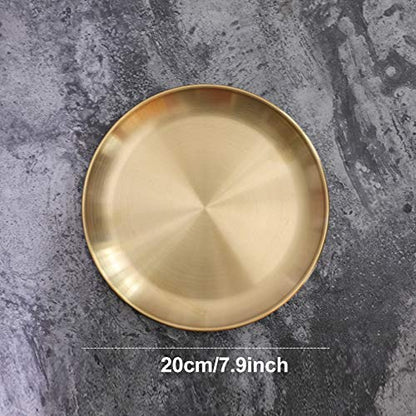 EKDJKK Round Brass Tray, Small Gold Decorative Tray, Metal Storage Organizer, Modern Home, Matte Brass Finish (20cm/7.9inch) - size: 7.9"