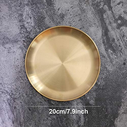 EKDJKK Round Brass Tray, Small Gold Decorative Tray, Metal Storage Organizer, Modern Home, Matte Brass Finish (20cm/7.9inch) - size: 7.9"