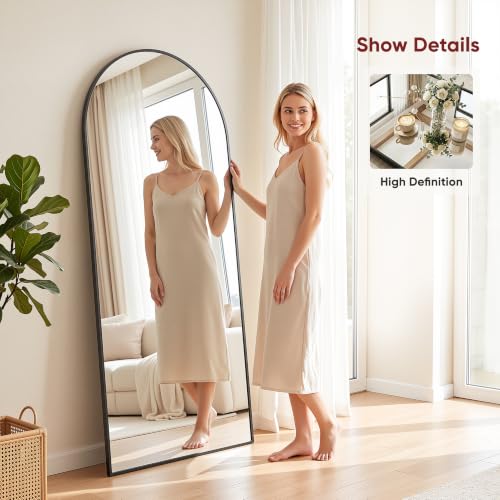 Antok 71" x 26" Arched Full Length Floor Mirror, Aluminum Frame, Black - color: Black, size: 71"L x 26"W