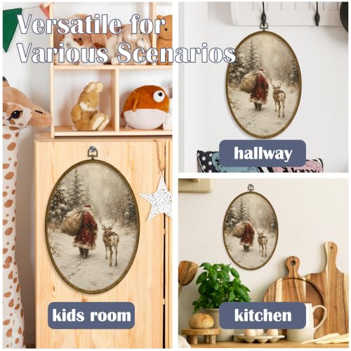 JMENGSSFL Santa and Reindeer Walking Snow Path Oval Wall Art Decor 8.6x11.4 - color: Christmas-16