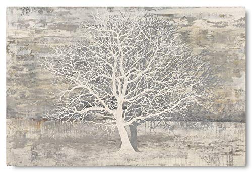 Yihui Arts Abstract Tree Canvas Wall Art: Large White Shadow Tree Picture Painting Print for Bedroom Modern Horizontal Wall Decor Idea Designs - color: Tree of Life, size: 48"L x 36"W