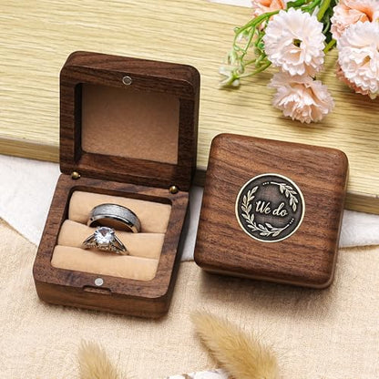 KWOOD We Do-Custom Wooden Wedding Ring Box, Personalized Metal Name Wooden Ring Box, Wedding Ceremony Ring Holder, Anniversary Birthday Gift Idea - style: T-We Do 01